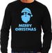 Bellatio Decorations Foute Kersttrui/sweater voor heren - Merry Christmas - zwart - glitter blauw - kerstman L