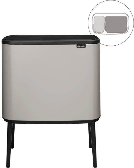 Brabantia Bo Touch Bin Prullenbak - 11 + 23 liter - Afvalscheiding - Soft Grey
