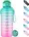 Bol Bouteille, 2 litres, Tritan sans BPA, bouteille d'eau avec filtre à fruits et marqueur de temps, étanche, 2000 ml, grande bouteille de sport pour camping, salle de sport, pique-nique, vert, violet