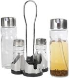 Alessandro vinaigre / huile set bouteilles pour table - 4 pièces - verre - dans support - poivre / sel saupoudreuse - set de table