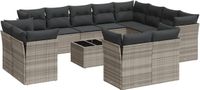 vidaXL 13-delige Loungeset met kussens, poly rattan, lichtgrijs