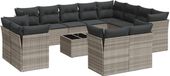 vidaXL 13-delige Loungeset met kussens, poly rattan, lichtgrijs