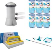 WAYS - Zwembad Onderhoud - Onderhoudsset & Filterpomp 2271 L/u & 6 Filters Type A & WAYS Scrubborstel
