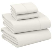 Ruvanti 100% katoen volledige grootte lakens, 4 stuks, zacht en ademend percal geweven beddengoed, diepe zak 40,6 cm, hotelstandaard, knapperig koel gevoel, duurzaam, perfecte lakenset geverfd, ivoor
