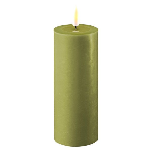 LED Candle 5 x 12.5 cm | Olive Green | 3D Flame | Deluxe HomeArt