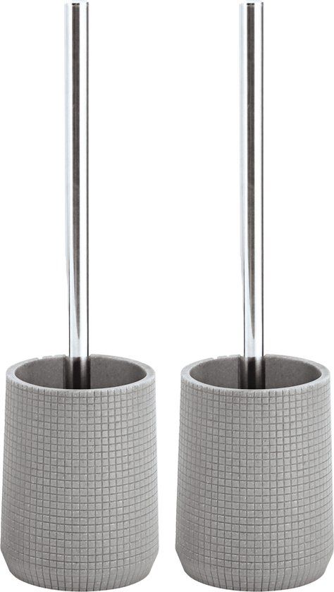 MSV Toiletborstel met houder - 2 stuks - Squares - Lichtgrijs - 35 cm
