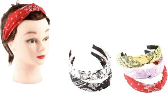 Dames Haarband - Diadeem met Knoop - Print - Geel/Lila - Set 2 Stuks
