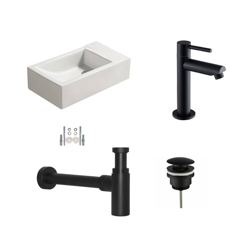 Badkamerplanet Fonteinset Qubic Mini Mat Zwart - 36.5x18x9 cm - Keramiek