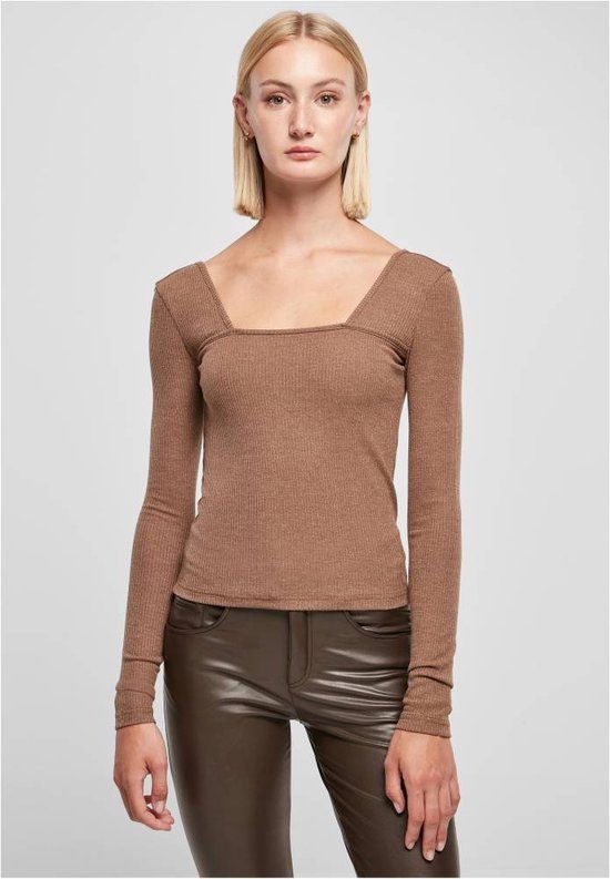 Urban Classics Ladies Rib Squared Neckline Longsleeve - Brown - 5XL