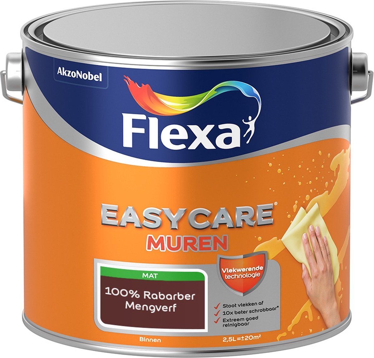 FLEXA Easycare Muurverf - Mat - Mengkleur - 100% Rabarber - 2,5 liter