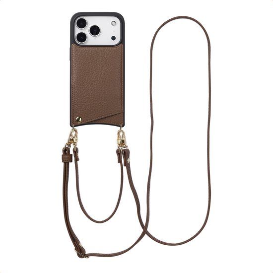 Selencia Hoesje - Geschikt voor Apple iPhone 17 Pro - Backcover met koord en pashouder - Mocha Brown