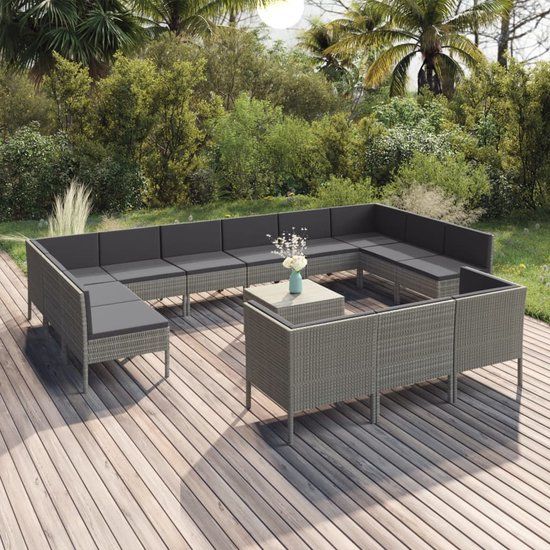 The Living Store Elegante Loungeset - Grey - 60x60x35 cm - 2 Seats - Rattan