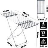 KADAX Uitschuifbaar droogrek met 17m droogoppervlak, Flexibele breedte van 85-155 cm, Groot droogrek voor binnen buiten (wit/grijs, 155 x 53 x 90 cm)