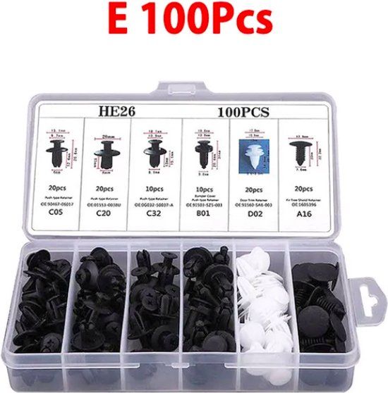 100 st Plastic klinknagels - push clips - Fasteners - Camper - Auto - Zwart/Wit
