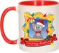 Bellatio Decorations Kerst cadeau koffiemok - kerst katje - rood - 300 ml - keramiek