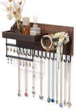 Lolalet Hangende Sieradenorganizer, Houten Sieradenrek met 15 Haken, Wandhanger voor Kettingen, Sieradenhouder voor het Ophangen van Oorbellen, Oorknopjes, Kettingen, Armbanden - Zwart