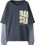NAME IT - NKMNASIM LS NREG TOP BOX - Jongens - Lange mouwen shirts - Maat 122/128 - Katoen - Blauw