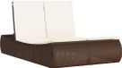 vidaXL Ligbed 2-persoons met kussens poly rattan bruin