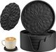 Sous-verres en silicone avec support - 6 pièces - Tapis épais pour boissons chaudes - froides - Antidérapant - Antiadhésif - Assiette creuse - Noir