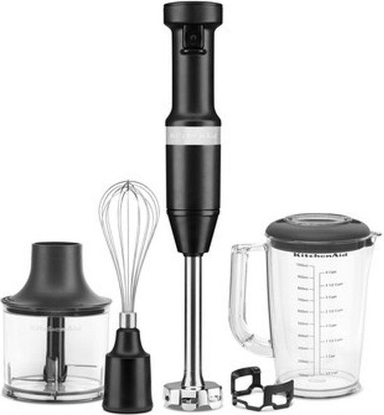 KitchenAid Professionele Staafmixer Set - Matzwart - 20cm - Incl. Garde, Hakmolen, Mengbeker & Panbeschermer