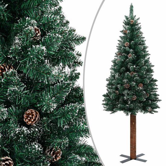 vidaXL Kerstboom met echt hout en sneeuw smal 180 cm groen