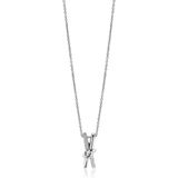 ZINZI 45cm zilveren ketting met cross-over hanger 19mm met knoop, bezet met witte zirconia's ZIC2505