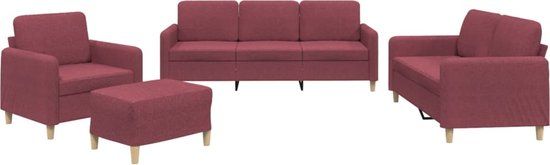 vidaXL 4-delige Loungeset met kussens stof wijnrood