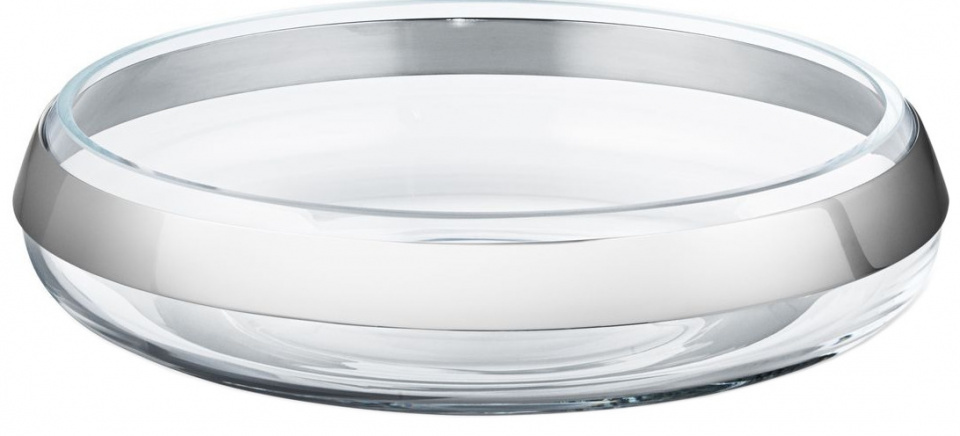 Georg Jensen schaal Duo 28 x 7 cm glas/RVS transparant