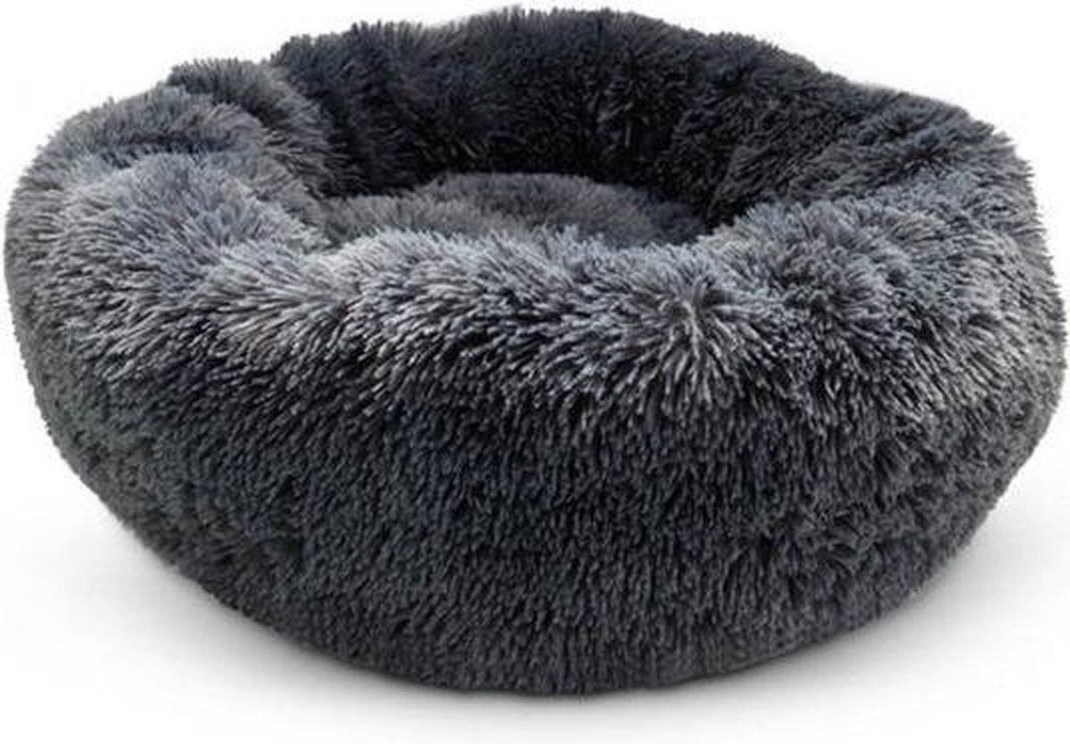 Snoozle Donut Hondenmand - Superzacht en Luxe - Wasbaar - Fluffy - Hondenkussen - 80cm - Grijs donkergrijs