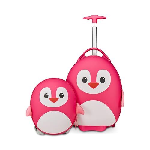 SJ GANG STYLE JAM GANG Trolley + rugzak harde schaal voor kinderen, fancy dieren, fuchsia, motief: pinguïn, kinderen, kantelbestendige voorvoet, school en vrije tijd, Fuchsia, Eén maat, modern