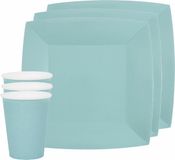 Santex Feest/Verjaardag Servies Set - 20x Gebaksbordjes en Bekertjes - Lichtblauw - Karton