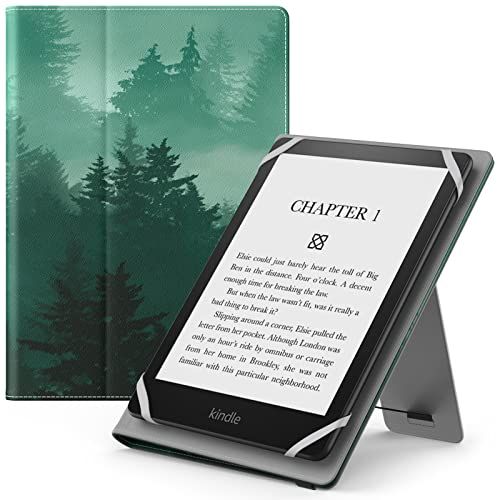 MoKo Universal Case for 6",6.8",7" Kindle eReaders Fire Tablet-Kindle/Kobo/Voyaga/Lenovo/Sony Kindle E-Book Tablet, Lightweight PU Leather Folio Shell Cover Case with Hand Strap/Kickstand,Green Forest