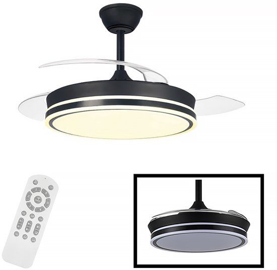 CristalRecord Supereco Ceiling Fan - 106cm - Black - LED - Remote Control