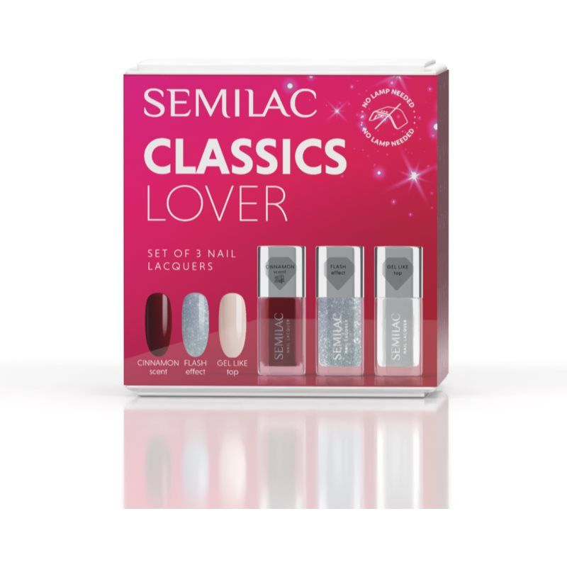 Semilac Classics Lover Set – 2x Classic nagellak 112 Wine Red & 116 Holo Flash 9 ml + Gel-Like Top Coat 9 ml