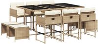 vidaXL 11-delige tuinset met kussens, beige, van polyrotan