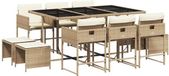 vidaXL 11-delige tuinset met kussens, beige, van polyrotan