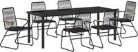 vidaXL Tuin Eettafel Set 7-delig Zwart Gepoedercoat Staal