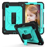 Case iPad Pro 11 hoesje 3e generatie 2021/2e generatie 2020 / 1e generatie 2018, met potloodhouder 360 roterende handriem en standaard, Drop-proof kleurrijke hoes, zwart mint
