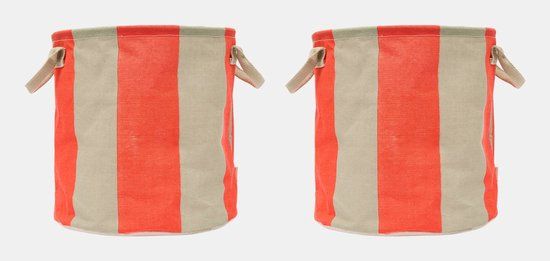 OYOY Kara Decoratieve Opbergmand Set van 2 - Rond - Beige/Rood - Katoen/Polyester/Polyamide/Viscose