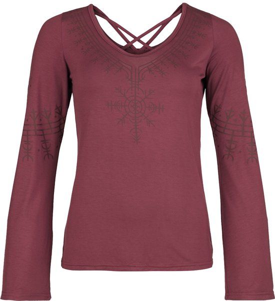 Black Premium by EMP Donkerrood shirt met lange mouwen en zeefdruk - Dames - XL