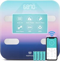 Healthkeep WLAN Smart weegschaal personenweegschaal met bluetooth en 7 gegevens die duidelijk op een groot led-scherm worden weergegeven, voor iOS en Android app, maximaal 180 kg, kleurrijk
