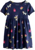 Next - Meisjes - Geribbelde jurk met korte mouwen - Blauw