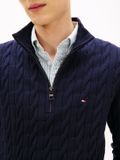 Tommy Hilfiger Klassieke Katoenen Kabeltrui - Lichtblauw - Heren - XL