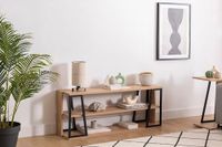 Hanah Home Stijlvolle tv-standaard met metalen frame, saffier en zwart, 123,6 x 30 x 48,6 cm, 100% melamine gecoat particle board, 18 mm dik, modern en duurzaam design