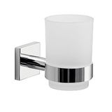 Gedy Manila, badkamer, verchroomd, tandenborstelhouder van roestvrij staal 304, crmall en gesatineerd glas, 15 jaar garantie, R&E-design, afmetingen 9,5 x 6,7 x 11 cm, roestvrij staal, uniek