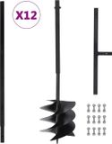 vidaXL Grondboor met handvat 250 mm met verlengbuis 12 m staal