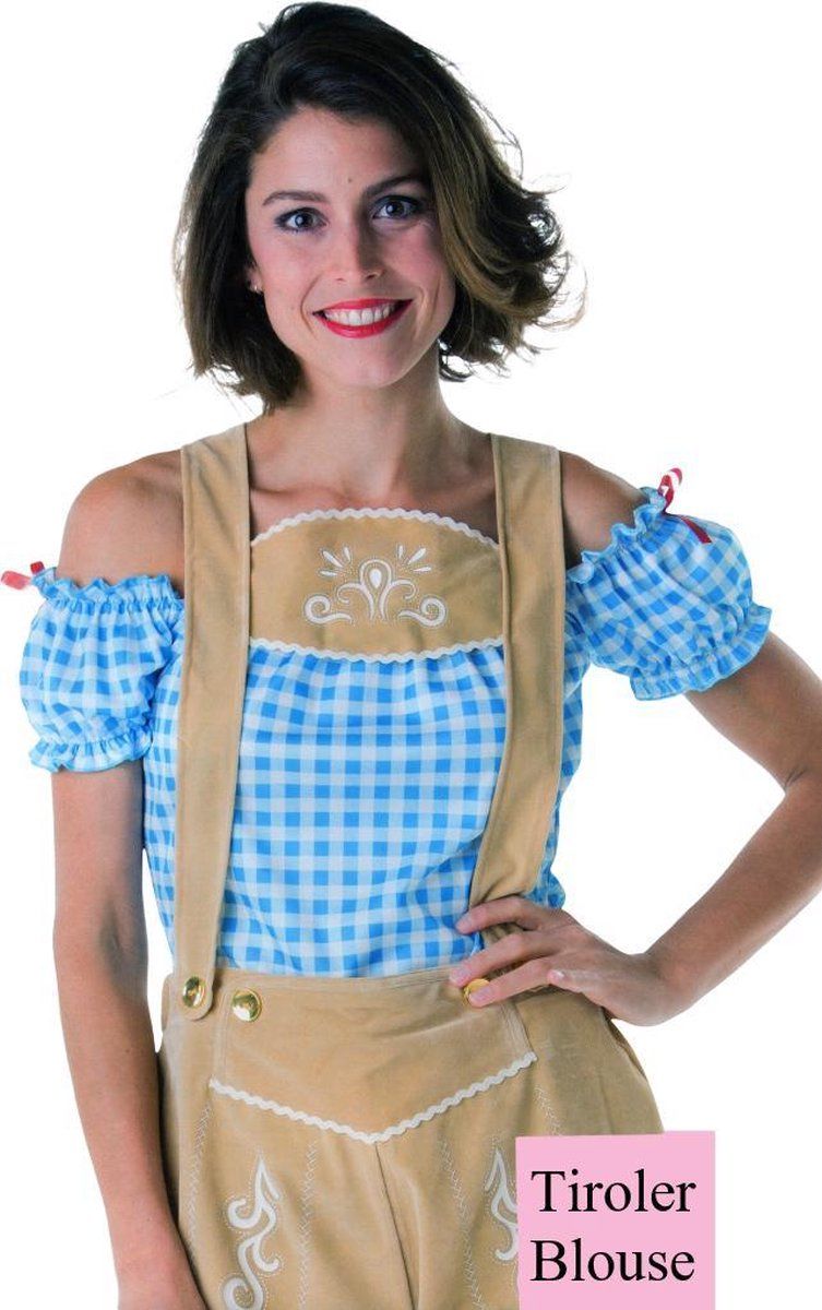 Oktoberfest Tiroler Blouse Dames Dirndl Blauw-Wit - Maat: S