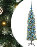 vidaXL Kunstmatige slanke kerstboom Groen en Wit 120 cm