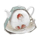 Portmeirion Home & Gifts Wrendale Eenpersoonsthee met schotel (rood) van Engels porselein, meerkleurig, 16,5 x 16,5 x 15 cm