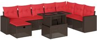 vidaXL 9-delige tuinbankset met kussens, bruin, polyrotan